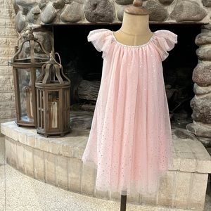 Pink with silver sparkle flutter sleeve dress